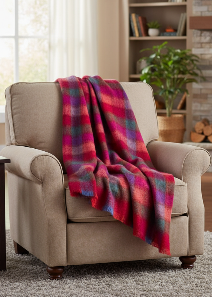 John Hanly Mohair Throw Red Pink Block