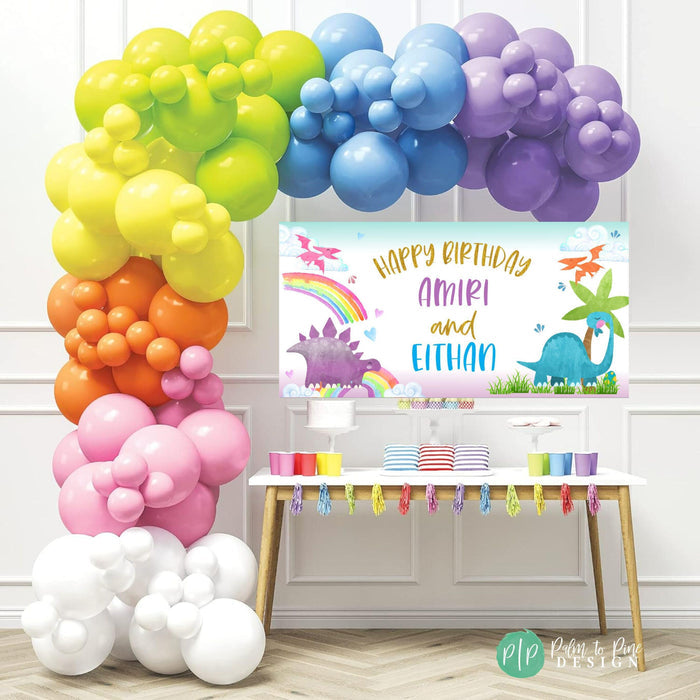 Joint Sibling Dinosaur Birthday Banner