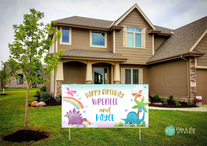 Joint Sibling Dinosaur Birthday Banner