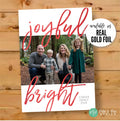 'Joyful and Bright' family photo Christmas card, personalized with photo and family name