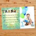 Colorful jungle animal birthday thank you card, personalized with name