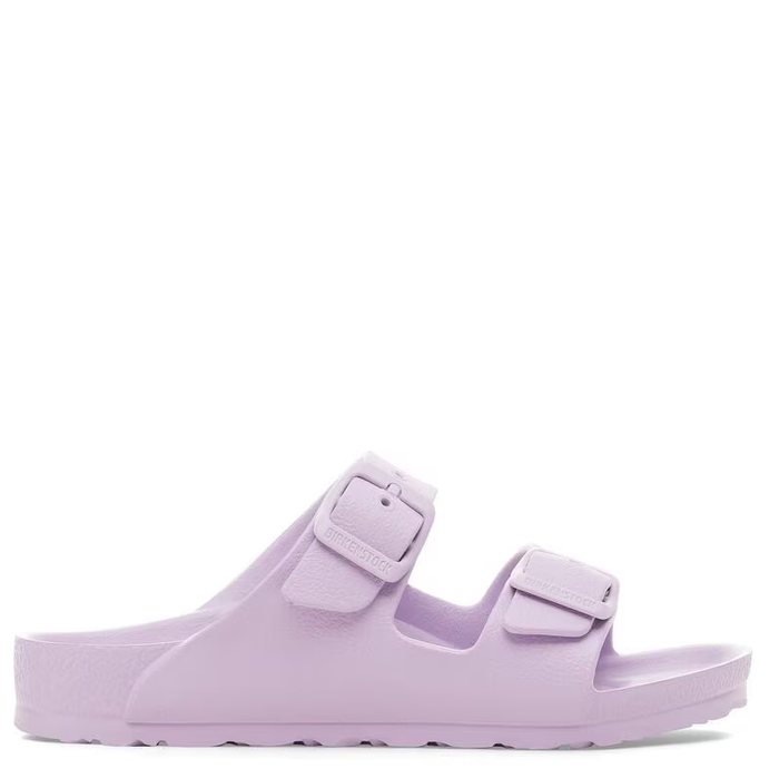 A pair of purple Arizona EVA kids sandals with two adjustable straps and a contoured footbed.
