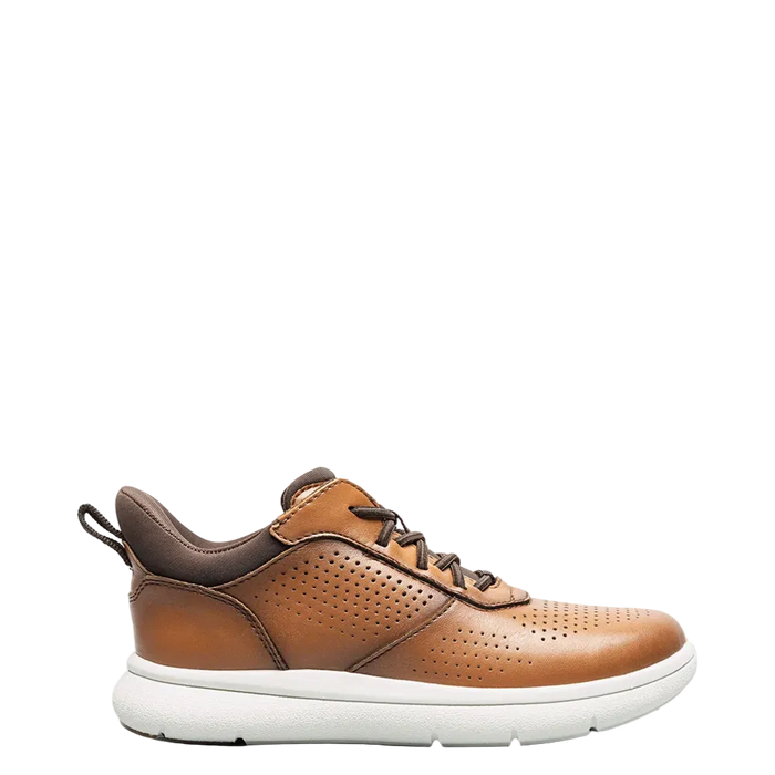 Brown sneaker with white sole on a white background