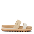 Beige sandal with white strap on a white background