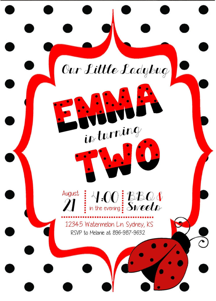 Personalized Ladybug Birthday Invite