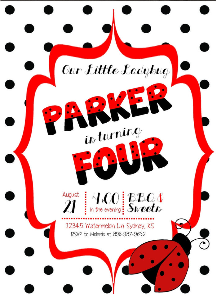 Personalized Ladybug Birthday Invite