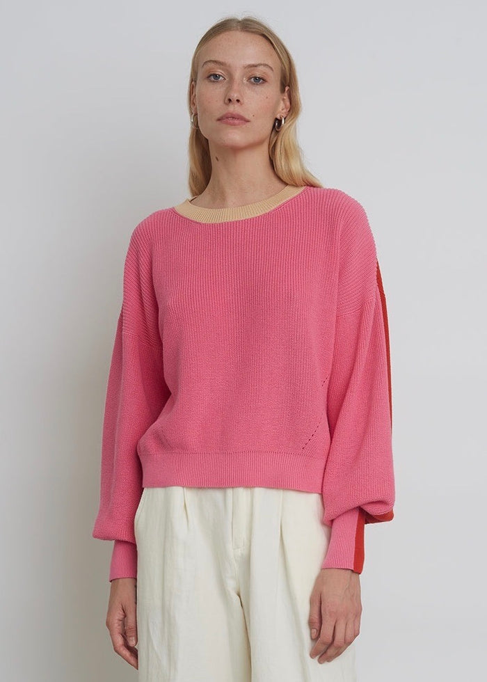 Layla Color-Block Sweater (Taffy Pink/Tomato/Sand)