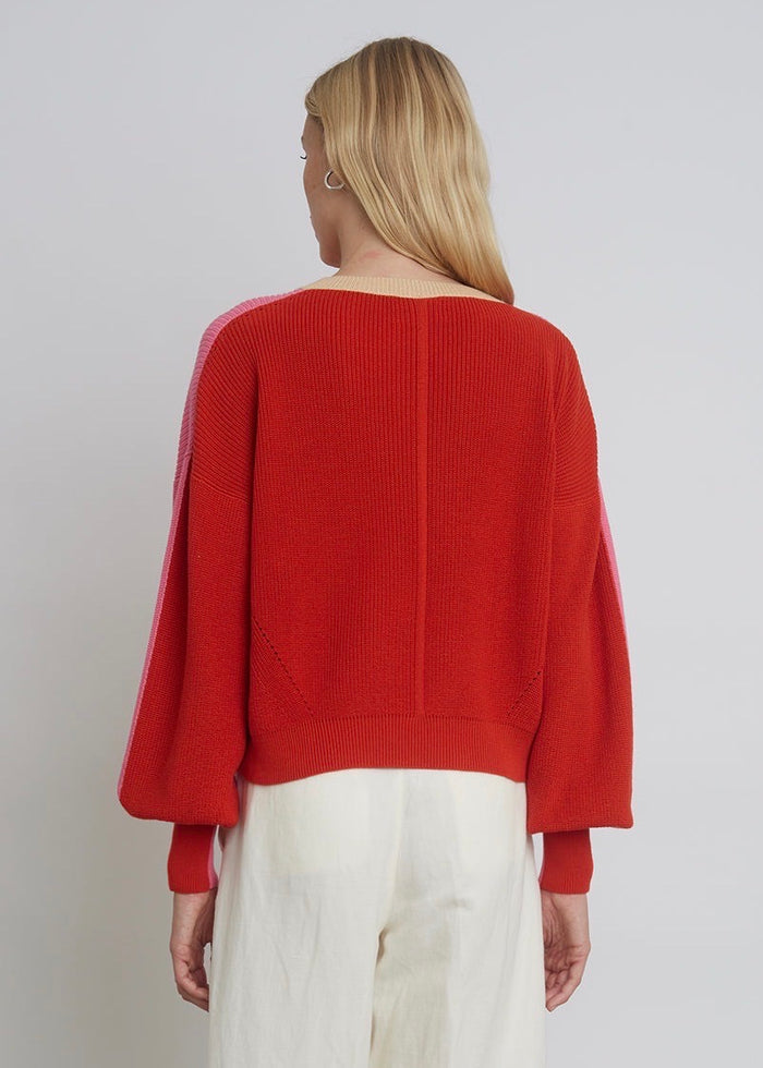 Layla Color-Block Sweater (Taffy Pink/Tomato/Sand)