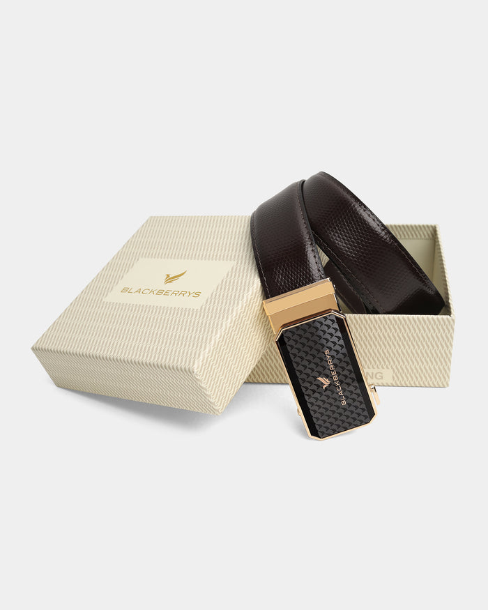 Leather Brown Textured Belt - Weynn