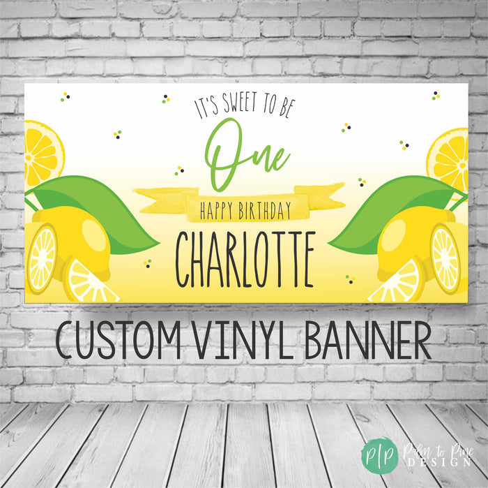 Cheerful lemon birthday banner, personalized with name and age