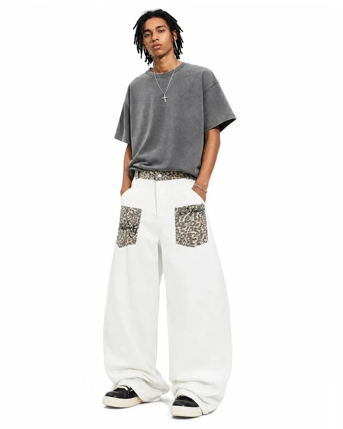 Leopard Patch Barrel Jeans | Inflation Streetwear