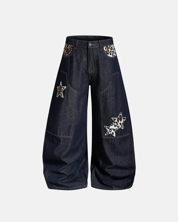 Leopard Star Patch Barrel Jeans | Inflation Streetwear
