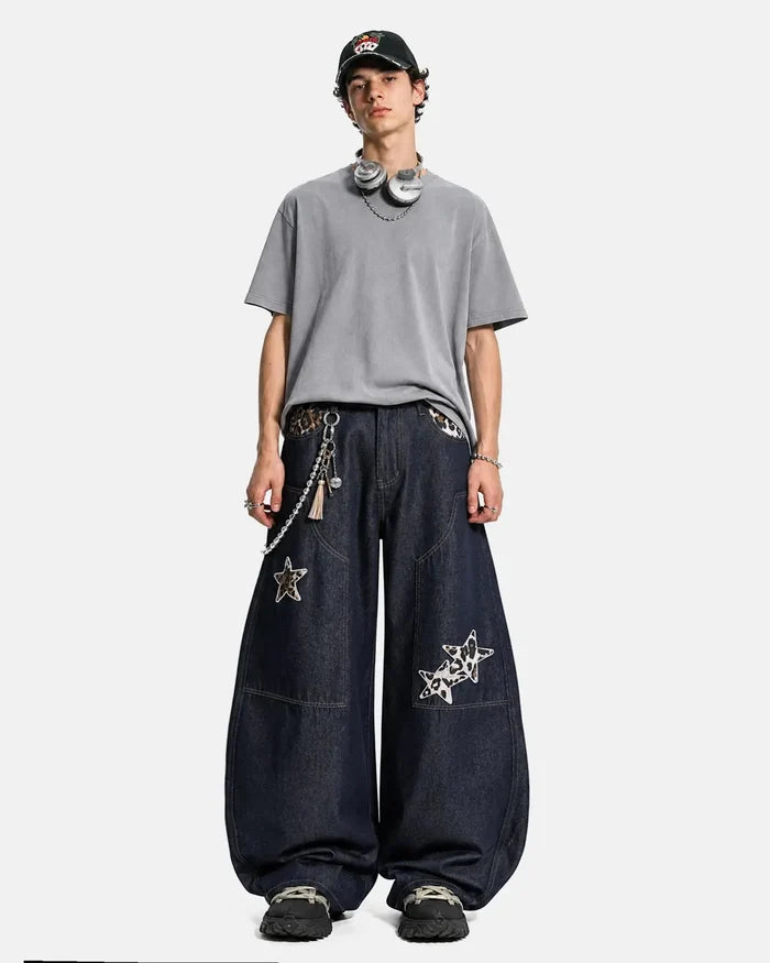 Leopard Star Patch Barrel Jeans | Inflation Streetwear