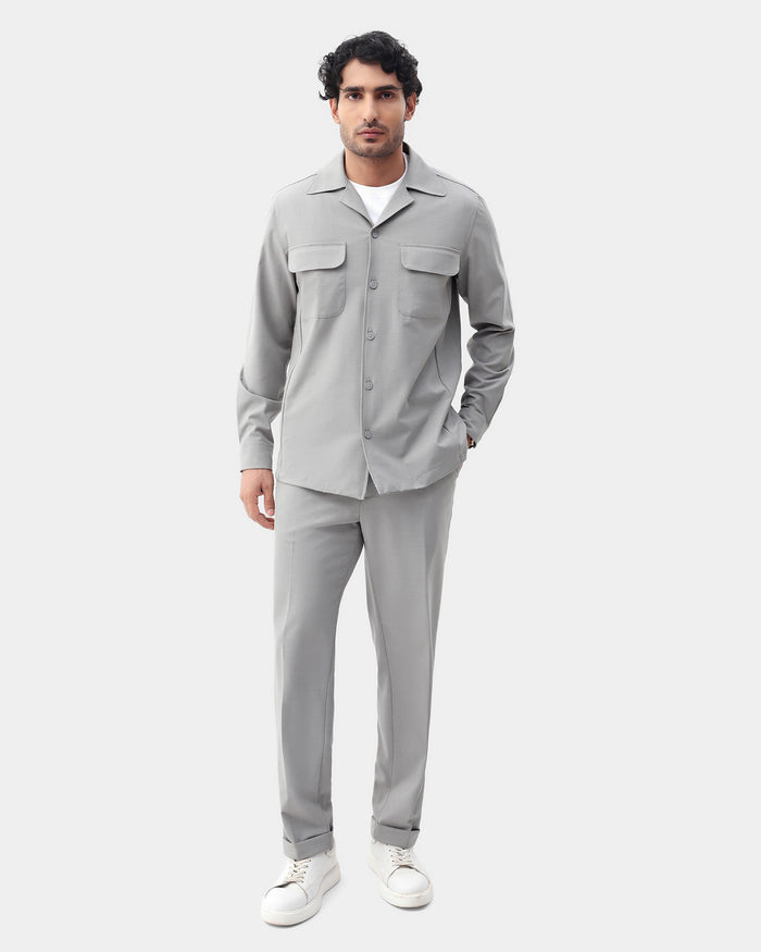 Light Grey Two Piece Textured Suit - Konfet