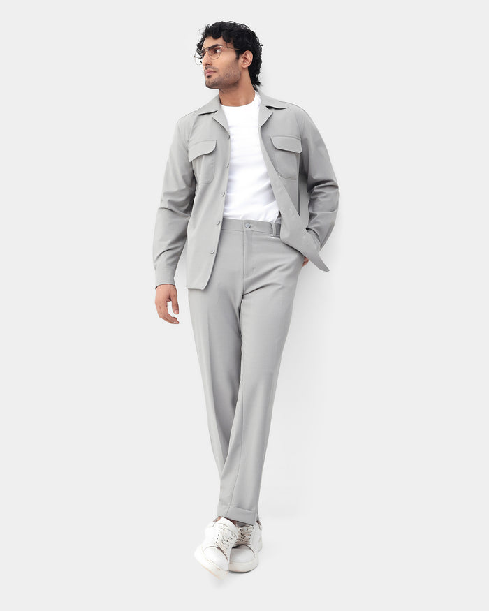 Light Grey Two Piece Textured Suit - Konfet