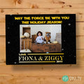 'May the Force Be With You' galaxy-themed family photo Christmas card