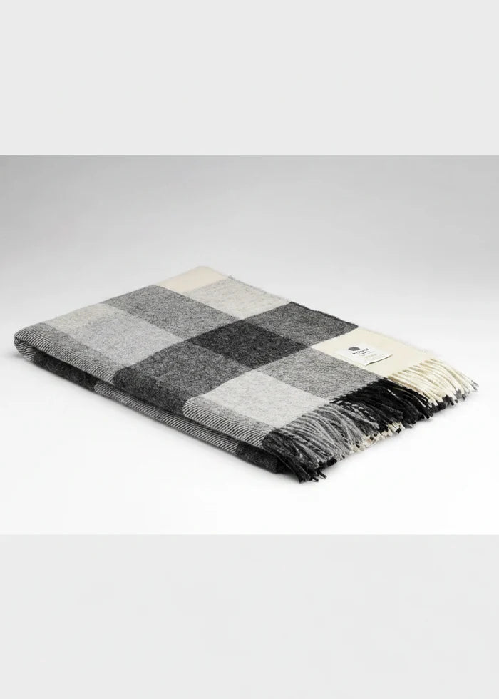 McNutt of Donegal Grey Check Pure Wool Blanket | Irish Wool Throw