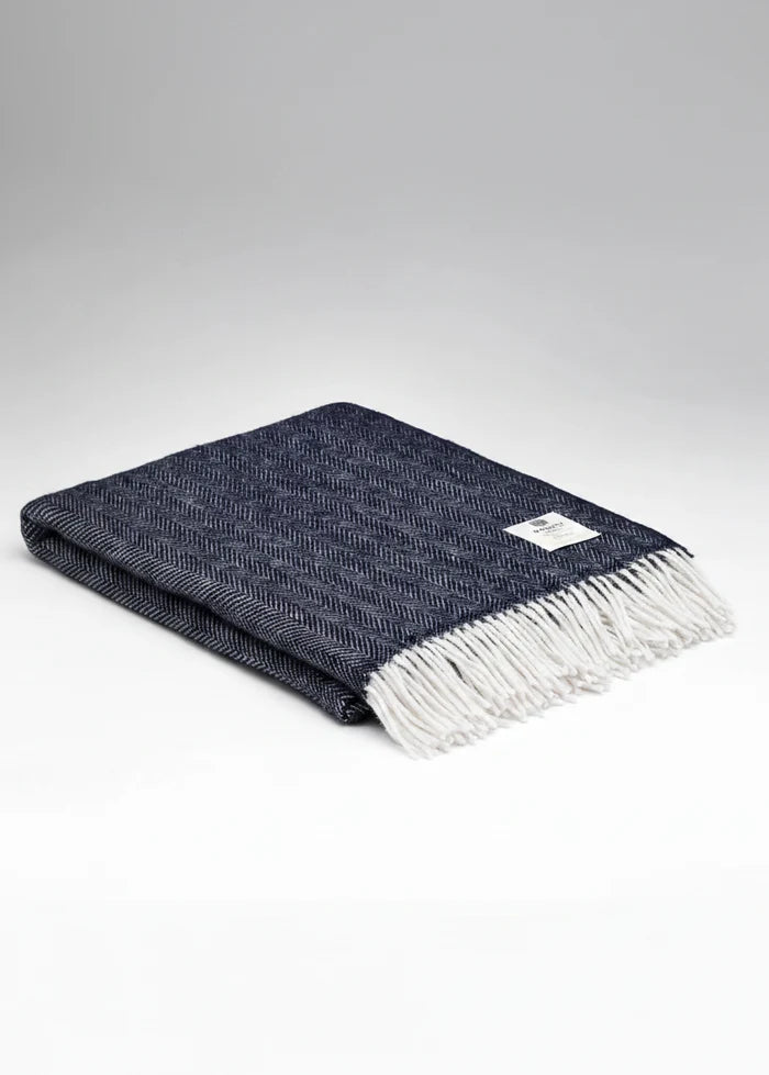 McNutt of Donegal Midnight Herringbone Blanket | Pure Irish Wool