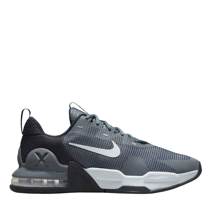 Gray sneaker with a white Nike logo on a white background