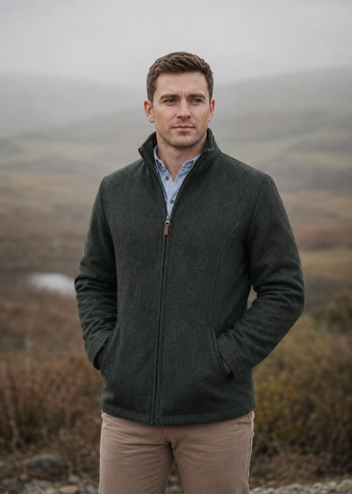 Men's Donegal Full Zip Herringbone Jacket | Green