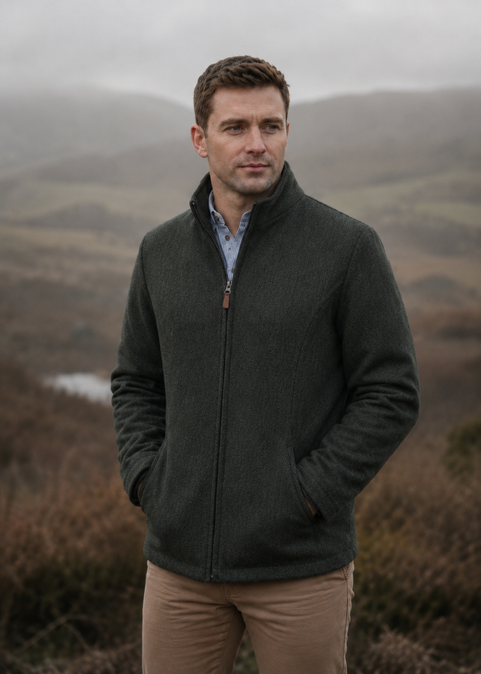 Men's Donegal Full Zip Herringbone Jacket | Green