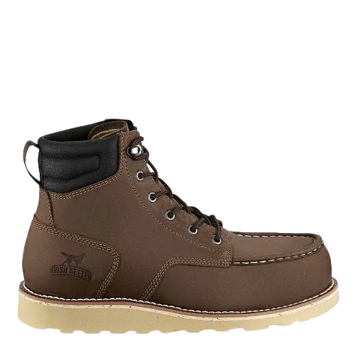 Brown leather boot with black collar on a light gray background