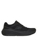 Black sneaker with a brand logo on a white background