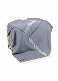 Merino Wool Cashmere Throw Denim Cream Herringbone