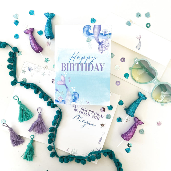 Mermaid Birthday Card with Matching Envelope