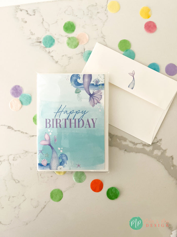 Mermaid Birthday Card with Matching Envelope