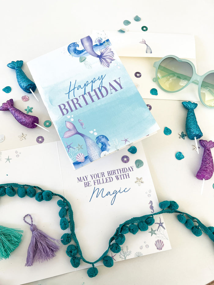 Mermaid Birthday Card with Matching Envelope