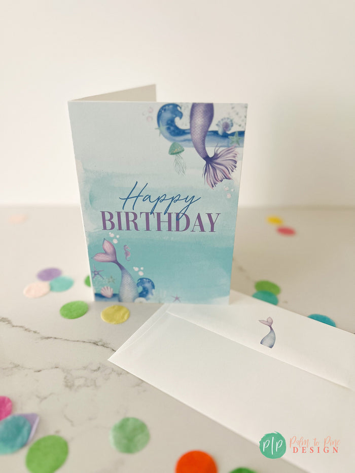 Mermaid Birthday Card with Matching Envelope