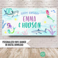Mermaid and Shark theme Birthday banner for siblings joint birthday