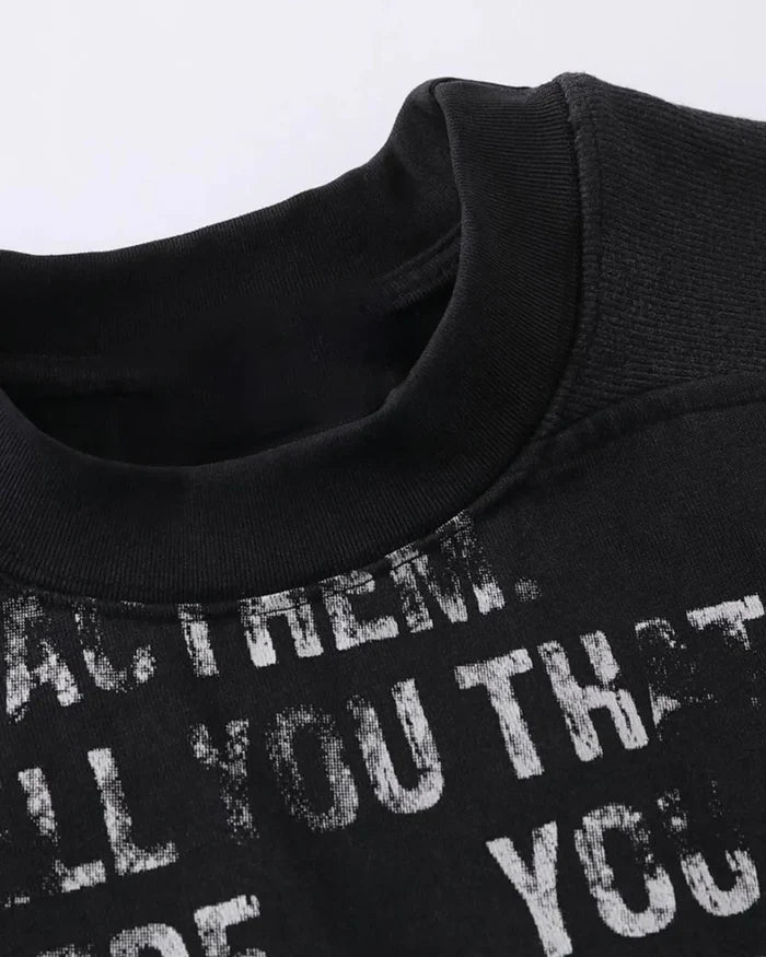 Mock Neck Distressed Graphic T-Shirt | Inflation Streetwear