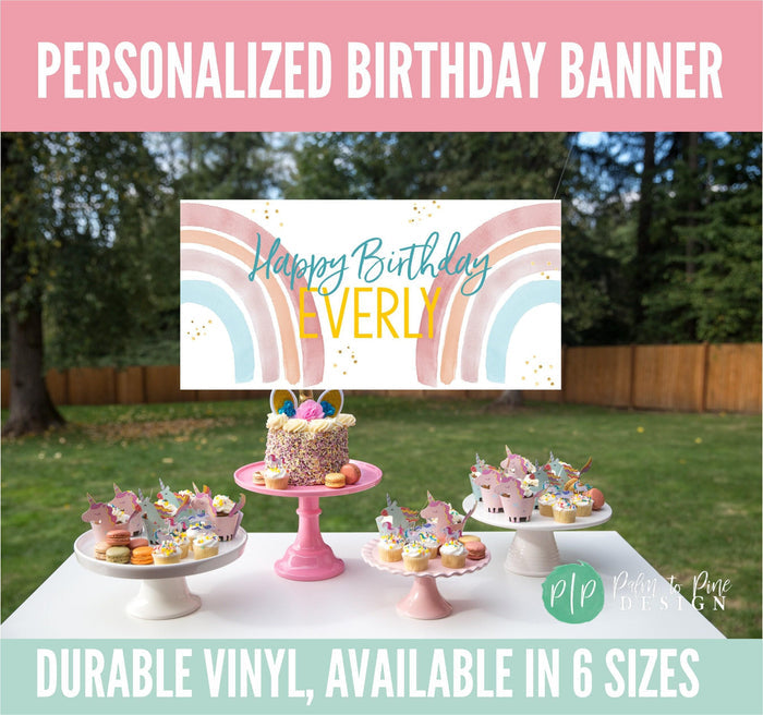 Modern Watercolor Boho Rainbow Birthday Banner