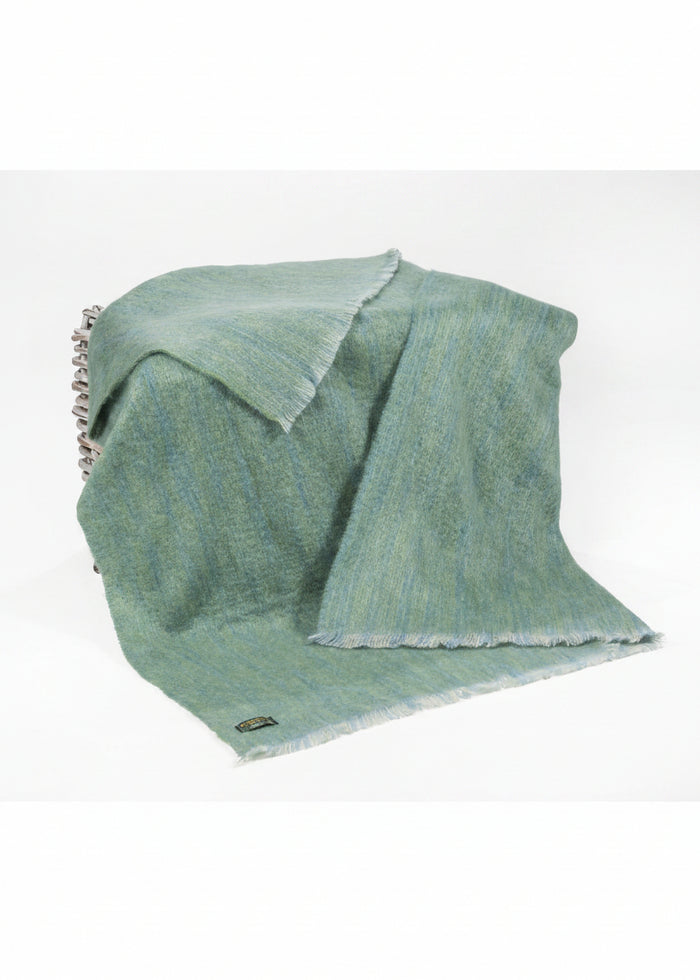 Mohair Throw Pale Green & Blue Plain