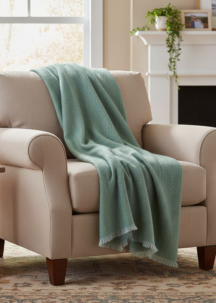 Mohair Throw Beige Grey Large Block