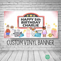 Movie night marquee theme birthday banner for a sleepover party, personalized with name and age