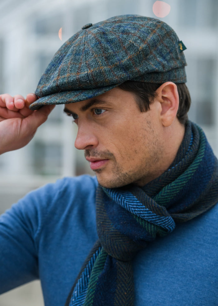 Mucros Driving Cap | Premium Wool 8-Piece Flat Cap | Green Plaid