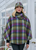 Mucros Irish Poncho | Green Purple Check