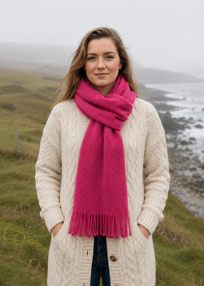 Mucros Islander Scarf Raspberry | Premium Irish Aran Alpaca Wool
