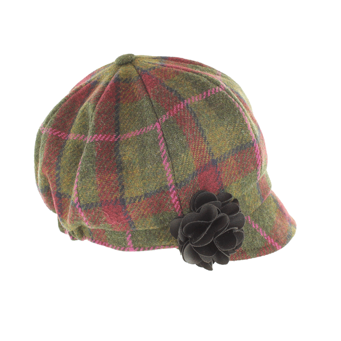 Mucros Newsboy Cap | Olive Pink Check