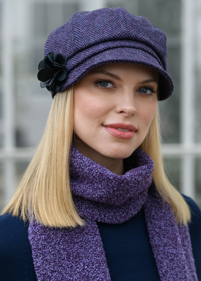 Mucros Newsboy Cap | Purple Herringbone Tweed