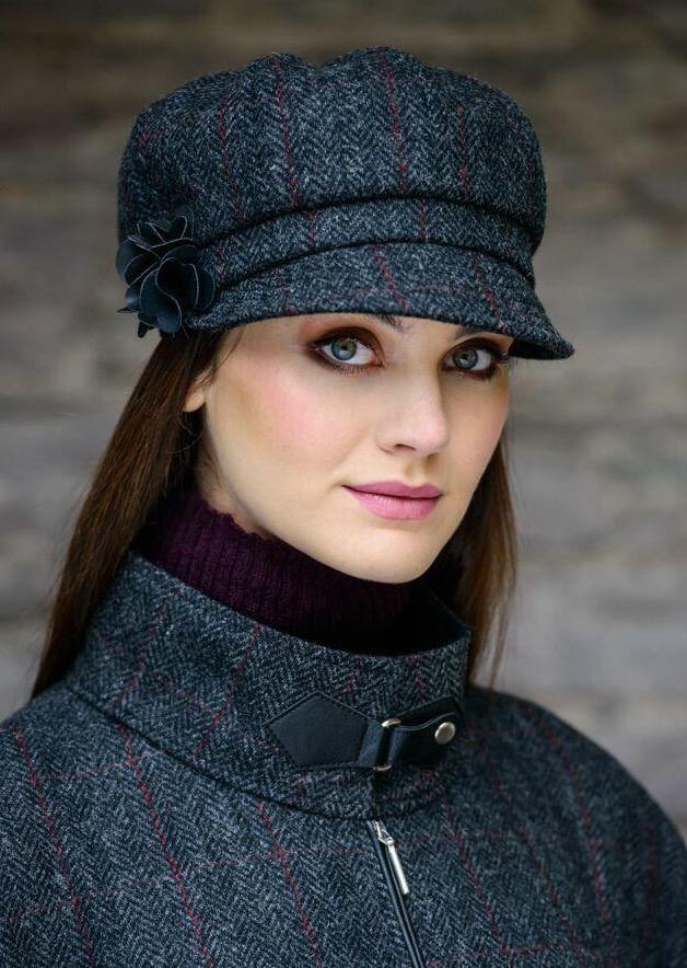Ladies Tweed Hat Charcoal Mucros Newsboy