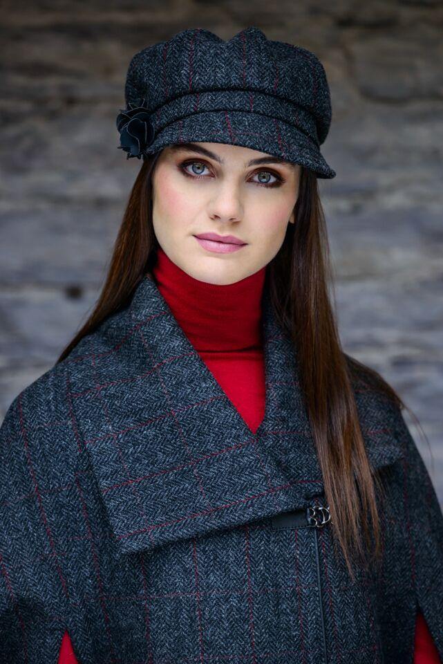 Ladies Tweed Hat Charcoal Mucros Newsboy