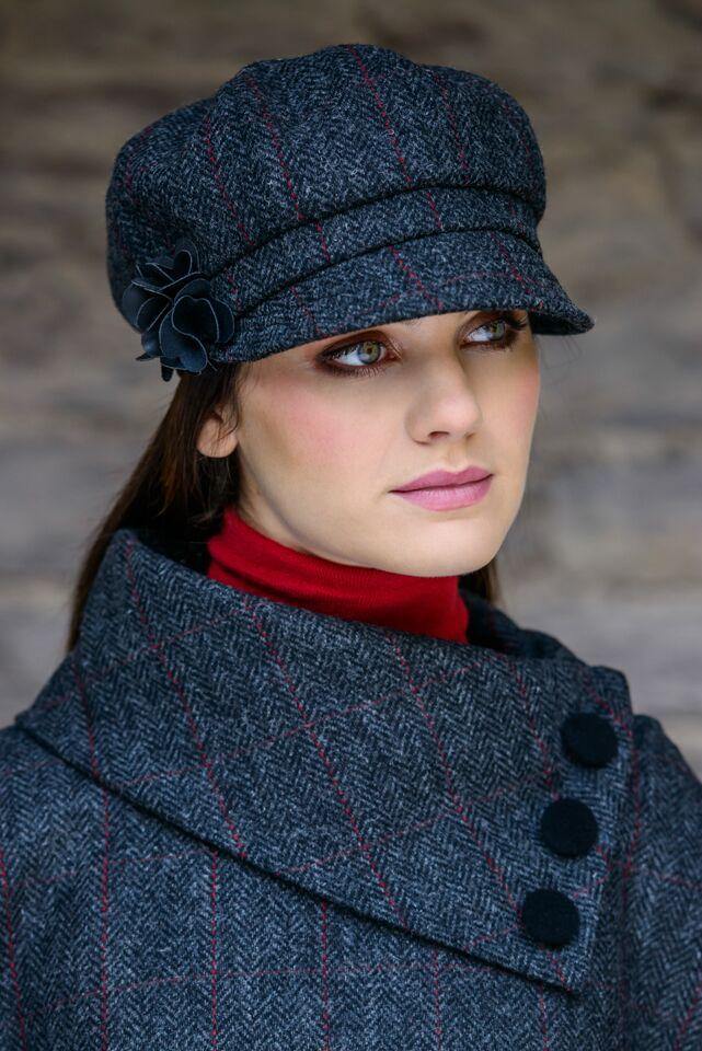 Ladies Tweed Hat Charcoal Mucros Newsboy