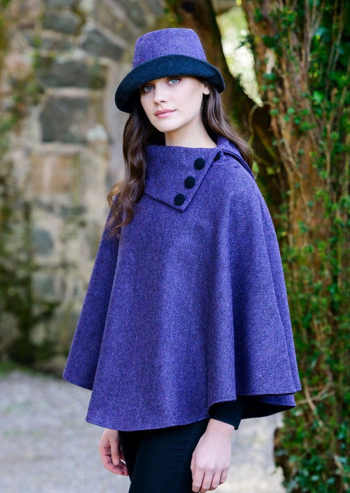 Mucros Purple Irish Tweed Poncho