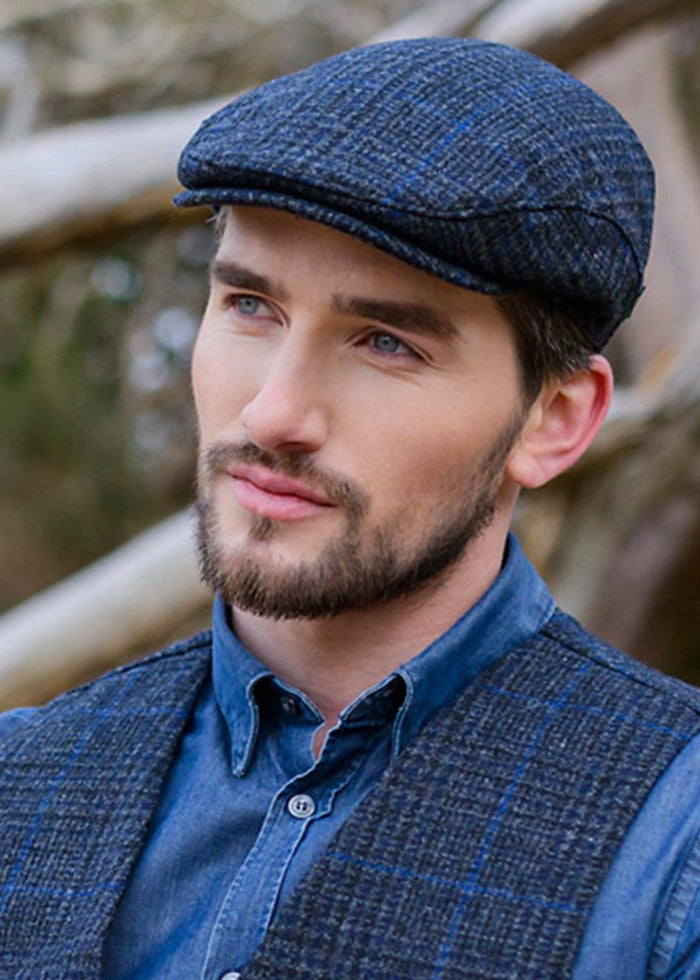 Mucros Trinity Cap | Handwoven Wool Flat Cap in Charcoal Blue