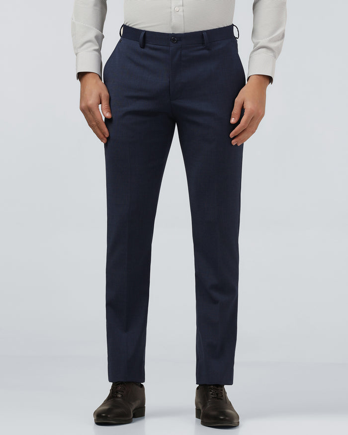 Navy Melange Textured Trouser - Caleb