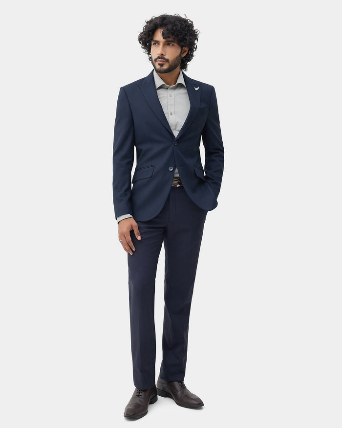 Navy Textured Blazer - Sazam